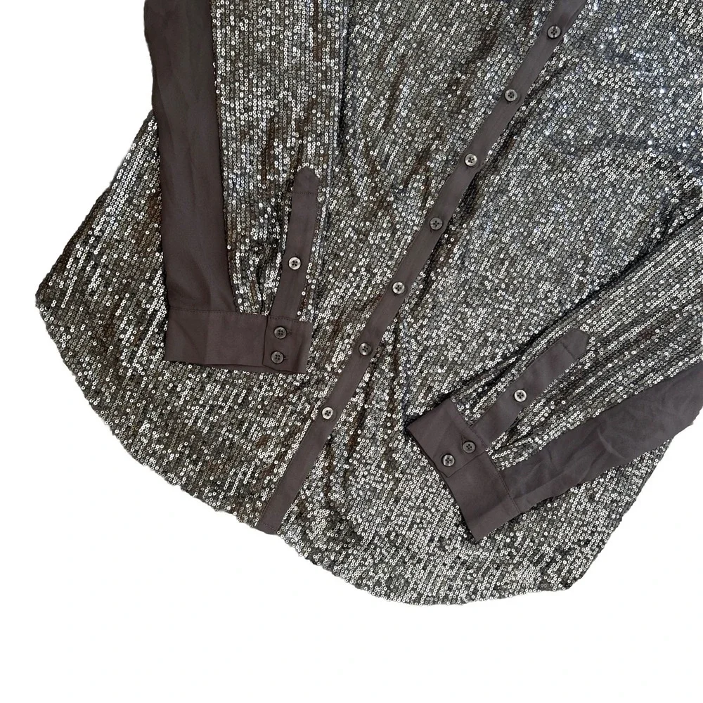 Torrid Gray Madison Sequin Long Sleeve Button Up Shirt Women's Size 3X 22-24 NWT